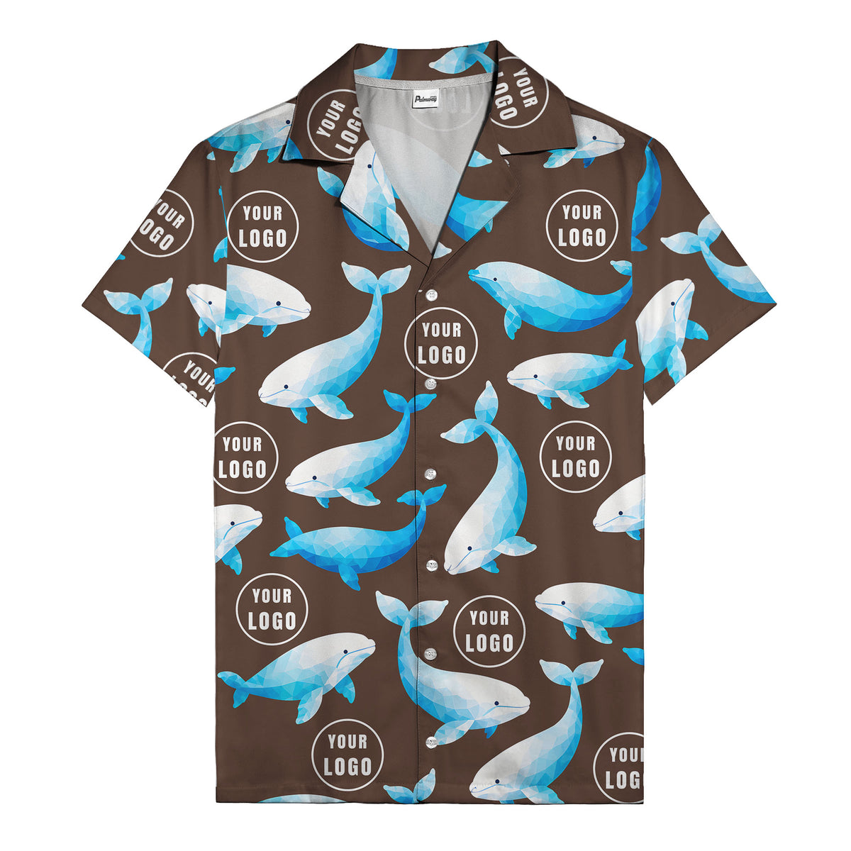 geometric beluga whales & custom logo circles hawaiian shirt for oceanic adventures