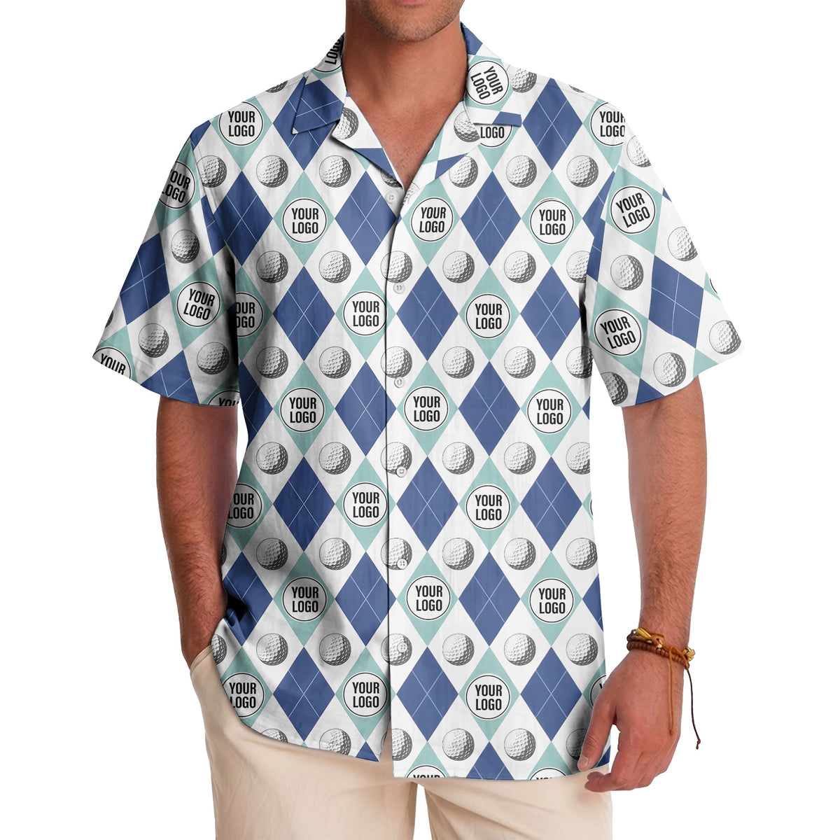 Geometric Golf Ball Aloha Hawaiian Shirt For Men