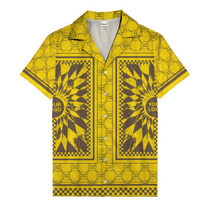 geometric palm leaves checkerboard border hawaiian shirt for men