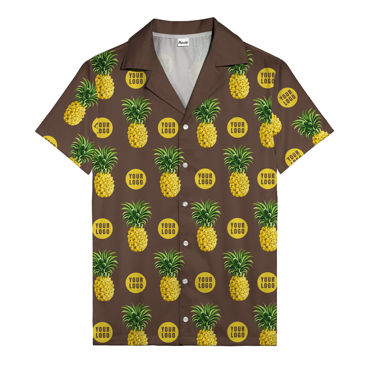 golden pineapple repeat & custom logo circles black hawaiian shirt