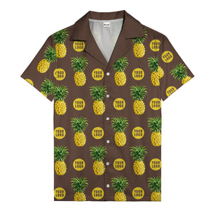 golden pineapple repeat & custom logo circles black hawaiian shirt