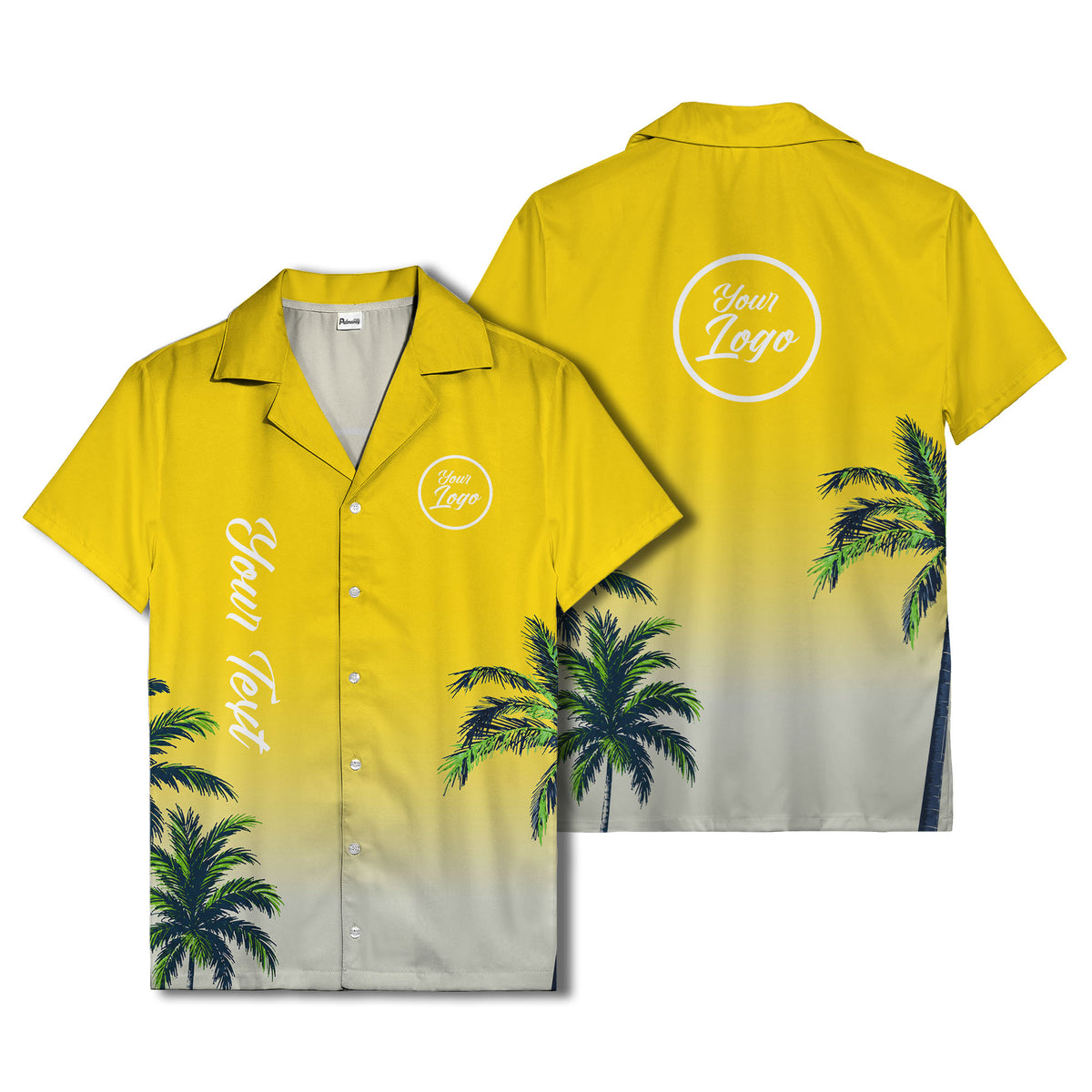 gradient palm tree silhouettes custom text hawaiian shirt for men