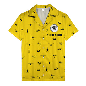 helicopter silhouette repeat military graphic hawaiian shirt for men