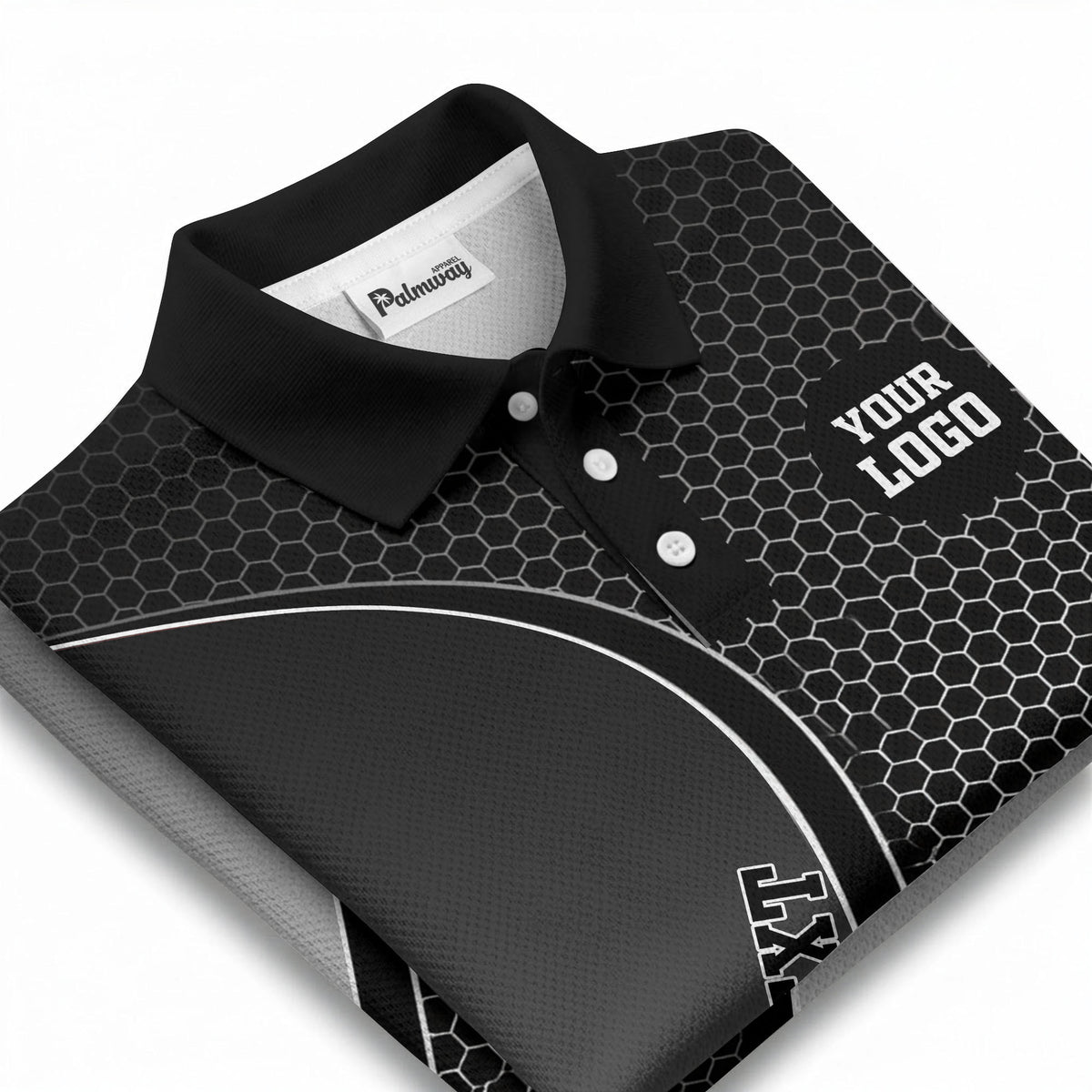 hexagonal gradient geometric print with customizable logo polo shirt