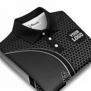 hexagonal gradient geometric print with customizable logo polo shirt