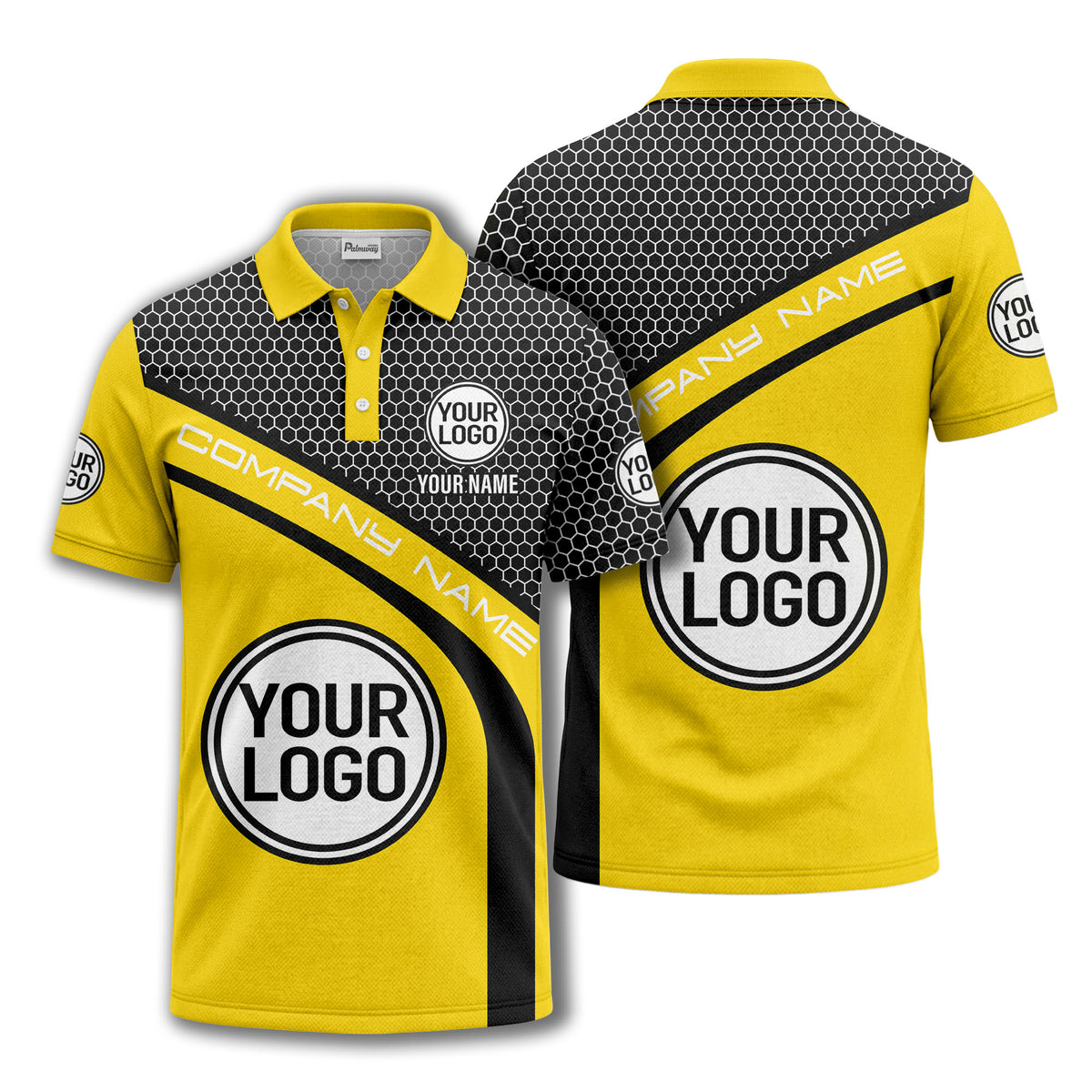hexagonal grid monogram logo corporate polo shirt for men