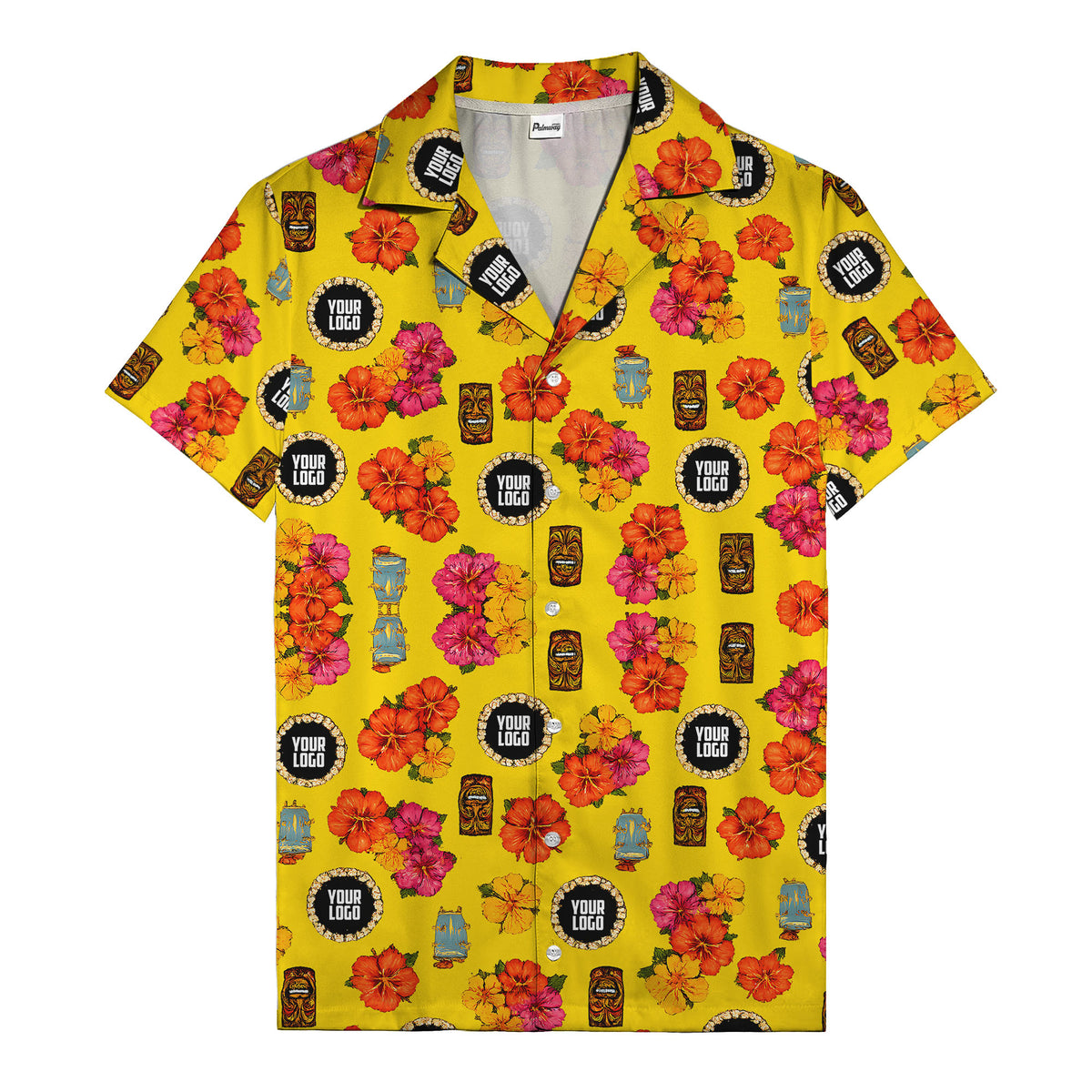 hibiscus & tiki masks all-over print hawaiian shirt for beach getaway