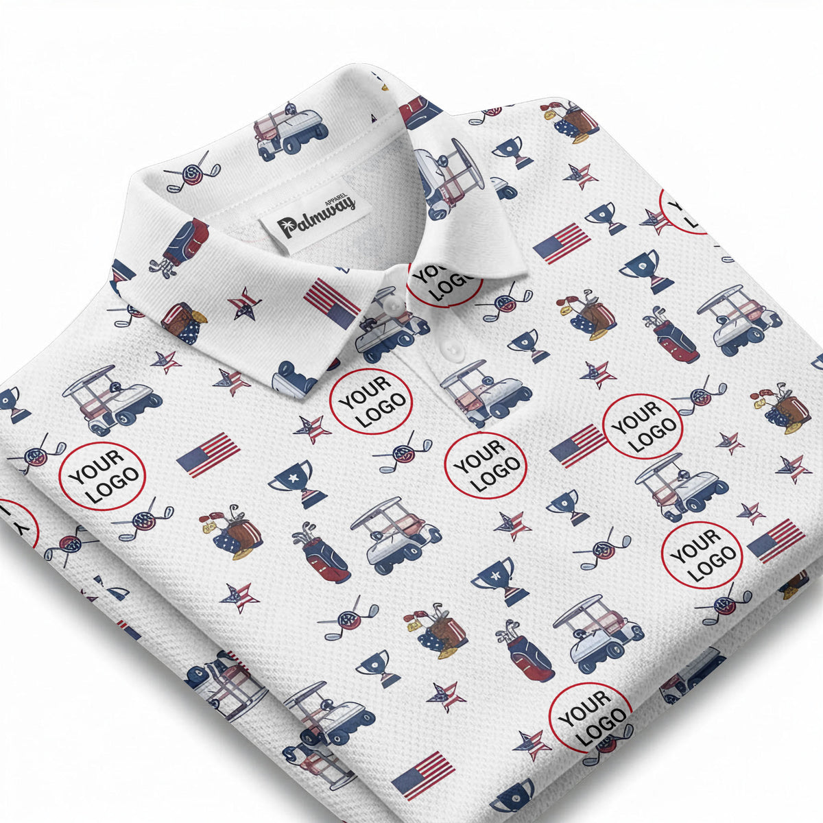 illustrated golf cart trophy flag polo shirt for men