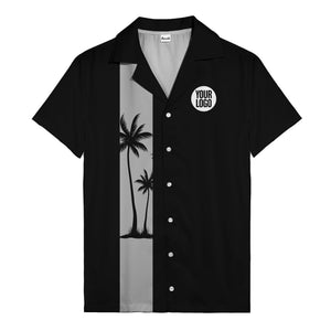 illustrated tropical island palm trees & birds yellow hawaiian shirt for men