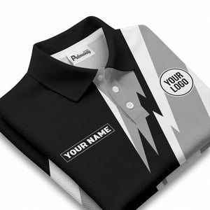 lightning bolt & geometric stripes polo shirt for men