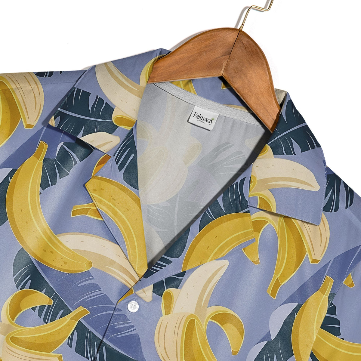 Modern Banana Hawaiian Shirt with Teal Leaves on Soft Lavender