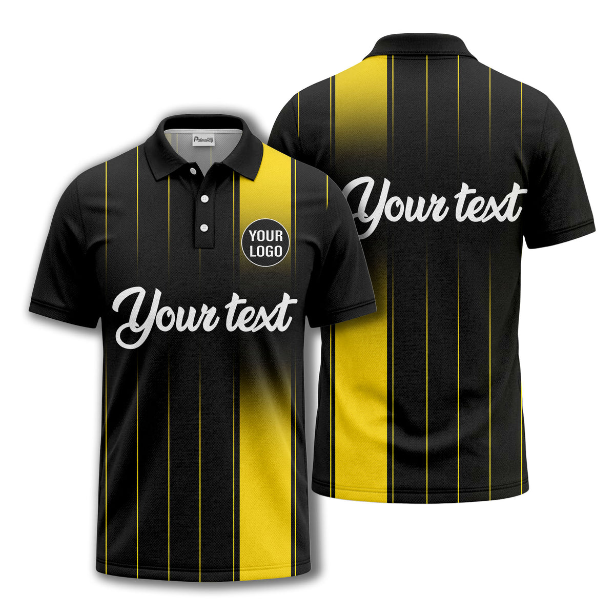 monochrome gradient vertical stripes with custom logo text polo shirt