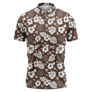 monochrome hawaiian hibiscus flowers & leaves repeat pattern polo shirt