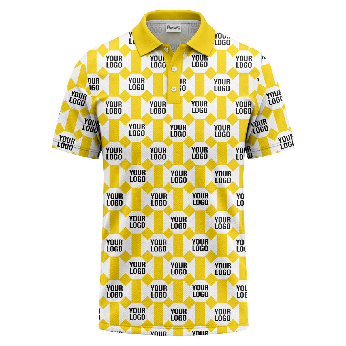 monochrome hexagon repeat custom logo geometric polo shirt for men