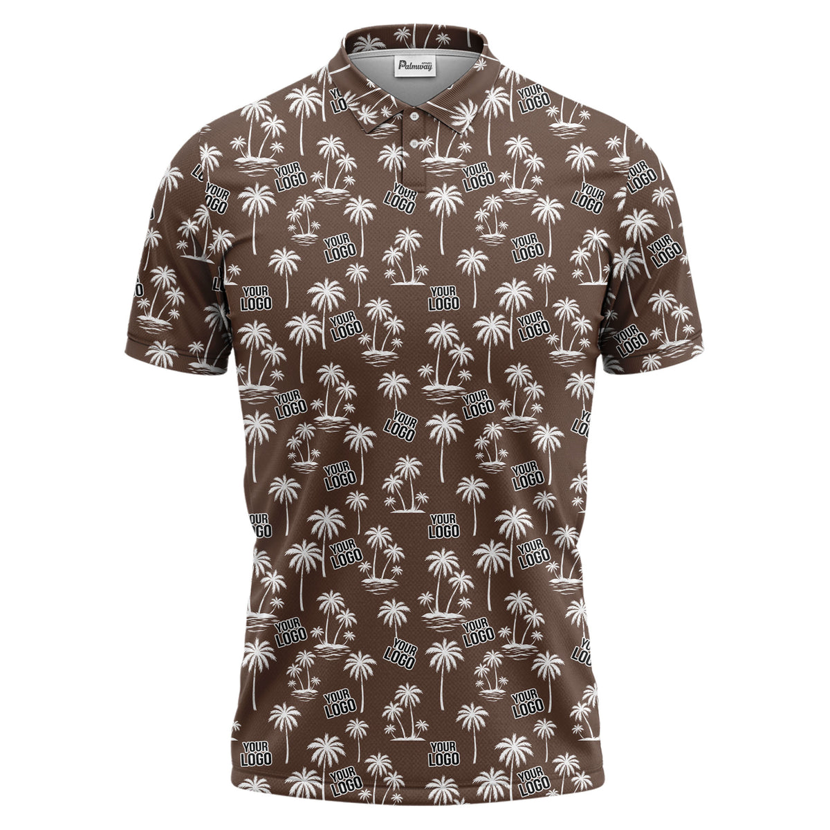 monochrome palm trees & custom logo repeat black white polo shirt