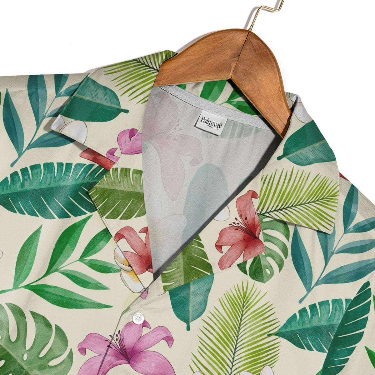 Pale Aqua Blue Watercolor Plumeria Hawaiian Shirt with Ranunculus and Palm