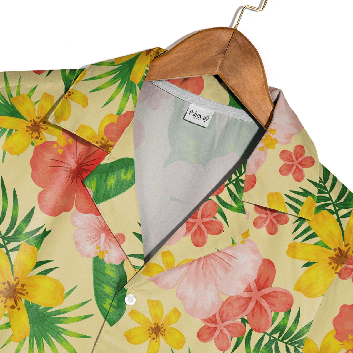 Pale Cream Tropical Lily Hawaiian Shirt with Red Yellow Blooms and Monstera