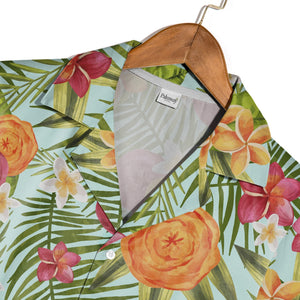 Pale Cream Watercolor Hibiscus Hawaiian Shirt with Berries and Paint Splatters