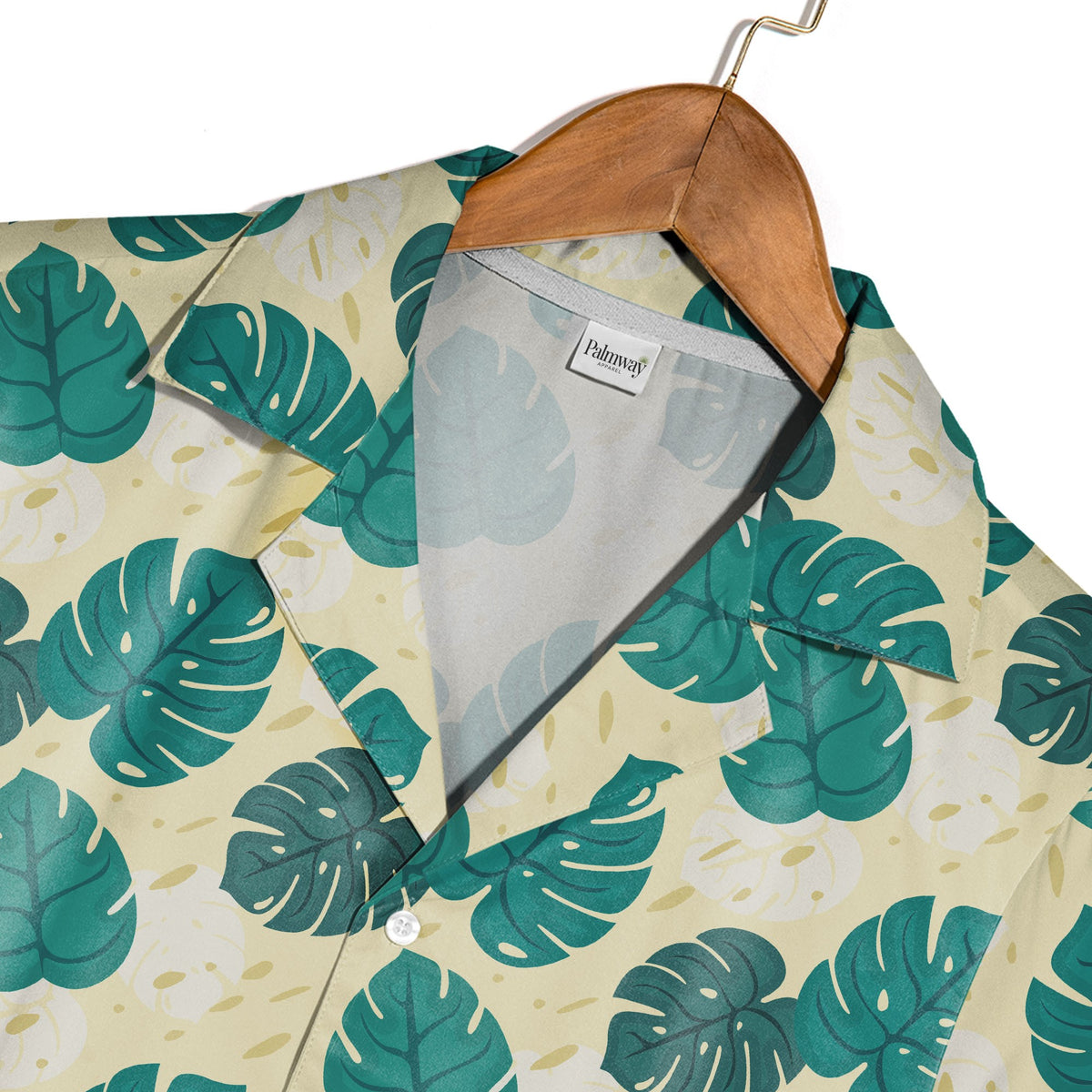 Pale Cream Yellow Modern Graphic Monstera Hawaiian Shirt with Abstract Dots