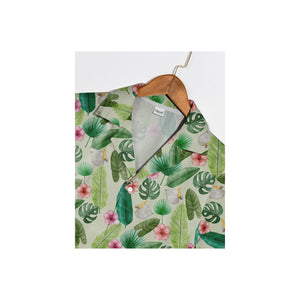 Pale Sage Green Watercolor Monstera Hawaiian Shirt with Anthurium Hibiscus