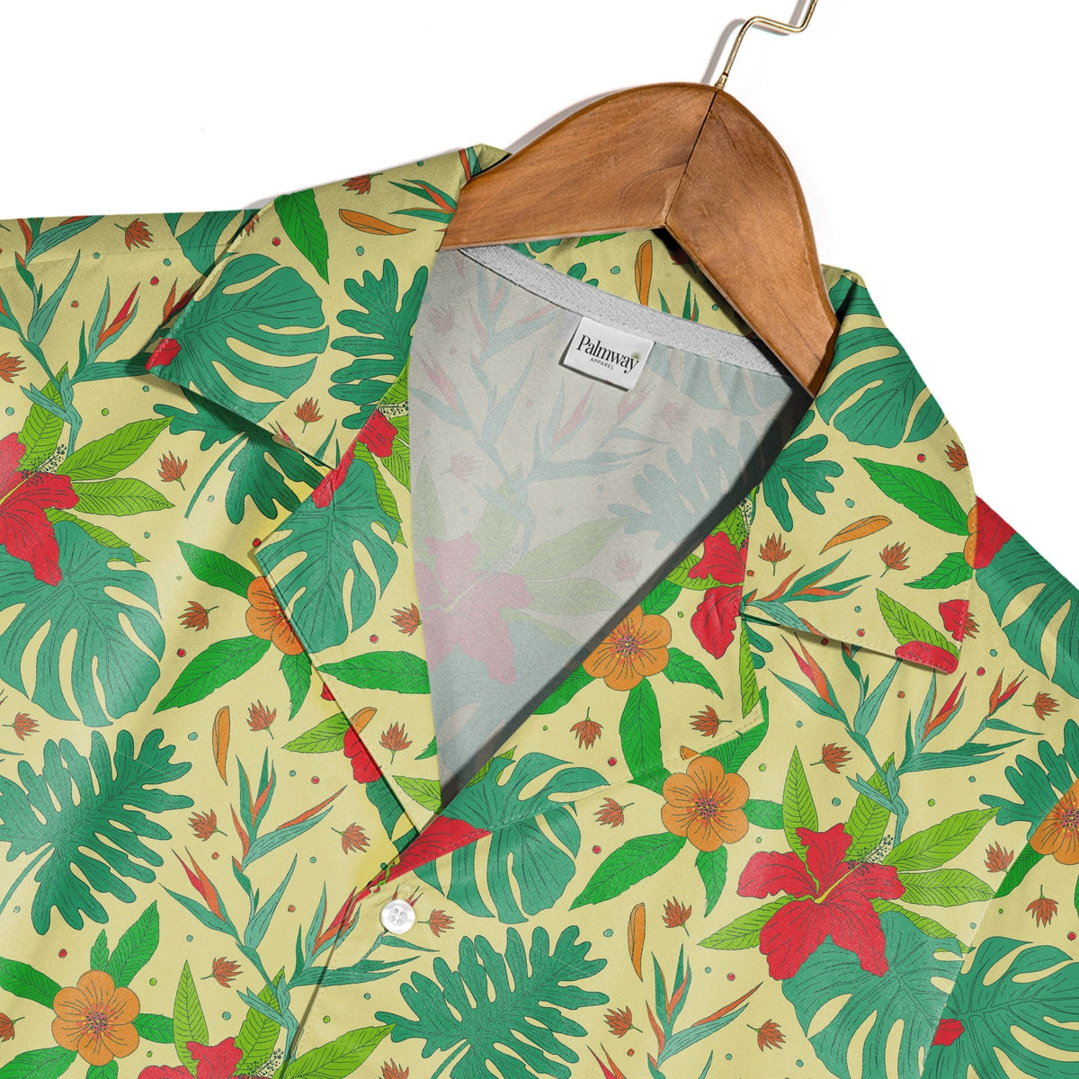 Pale Yellow Monstera Bird of Paradise Hawaiian Shirt with Philodendron Pattern
