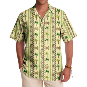 palm tree & monogram logo repeat vintage beige hawaiian shirt