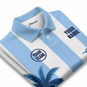 palm trees & seagulls sky blue stripe tropical beach polo shirt
