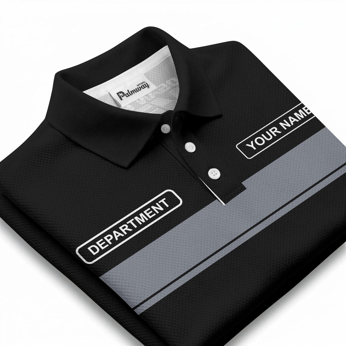 personalized department name gray stripe polo shirt for teams