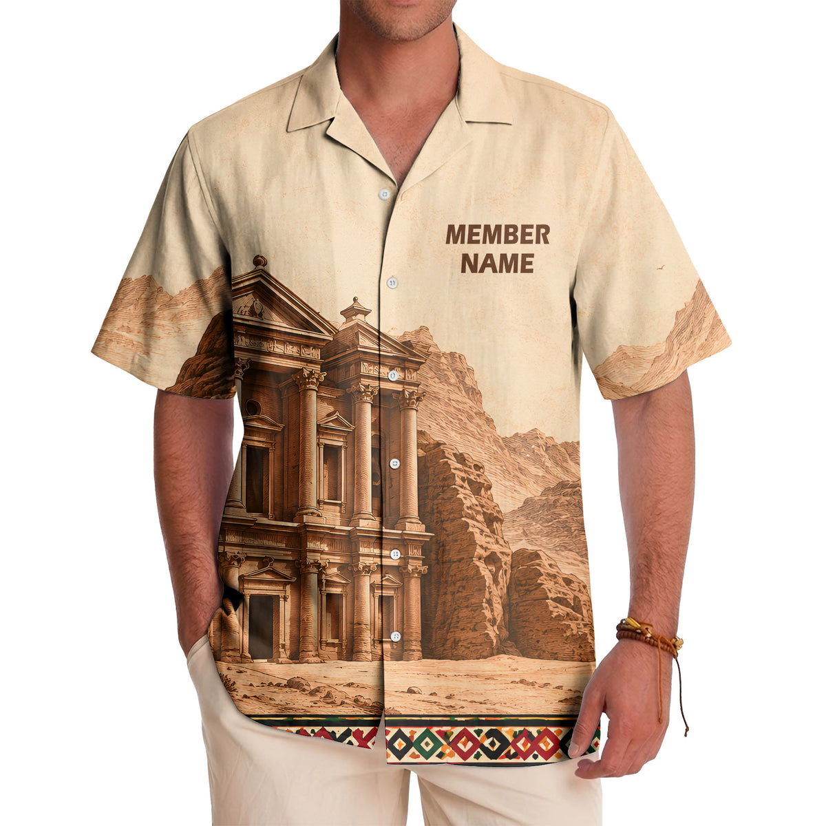 petra treasury desert landscape illustrated historical hawaiian shirt
