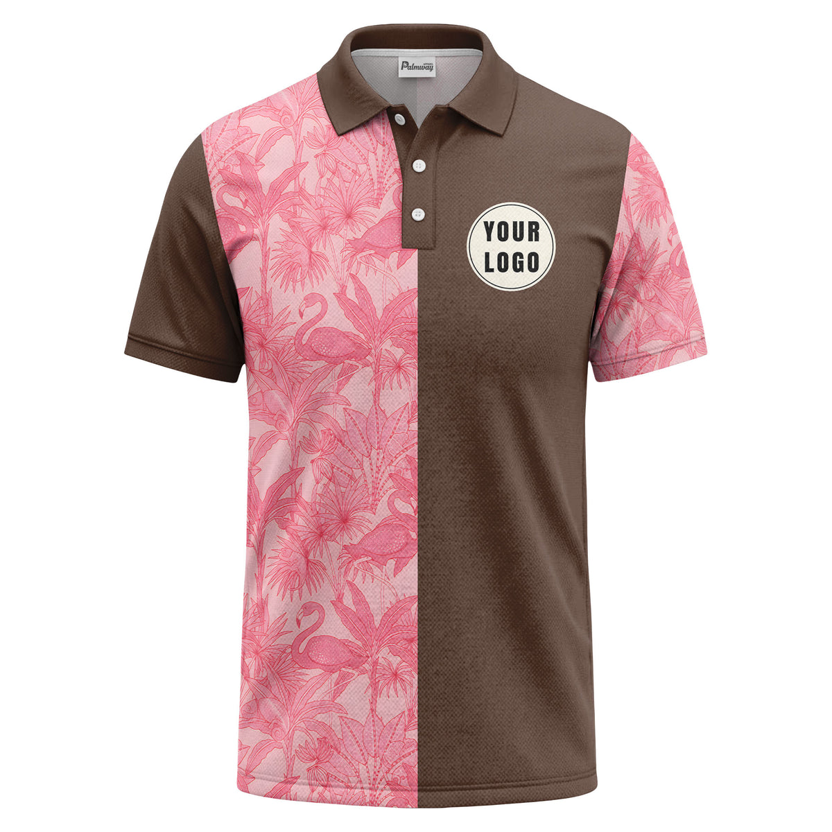 pink flamingo & tropical leaves patterned hawaiian shirt polo shirt