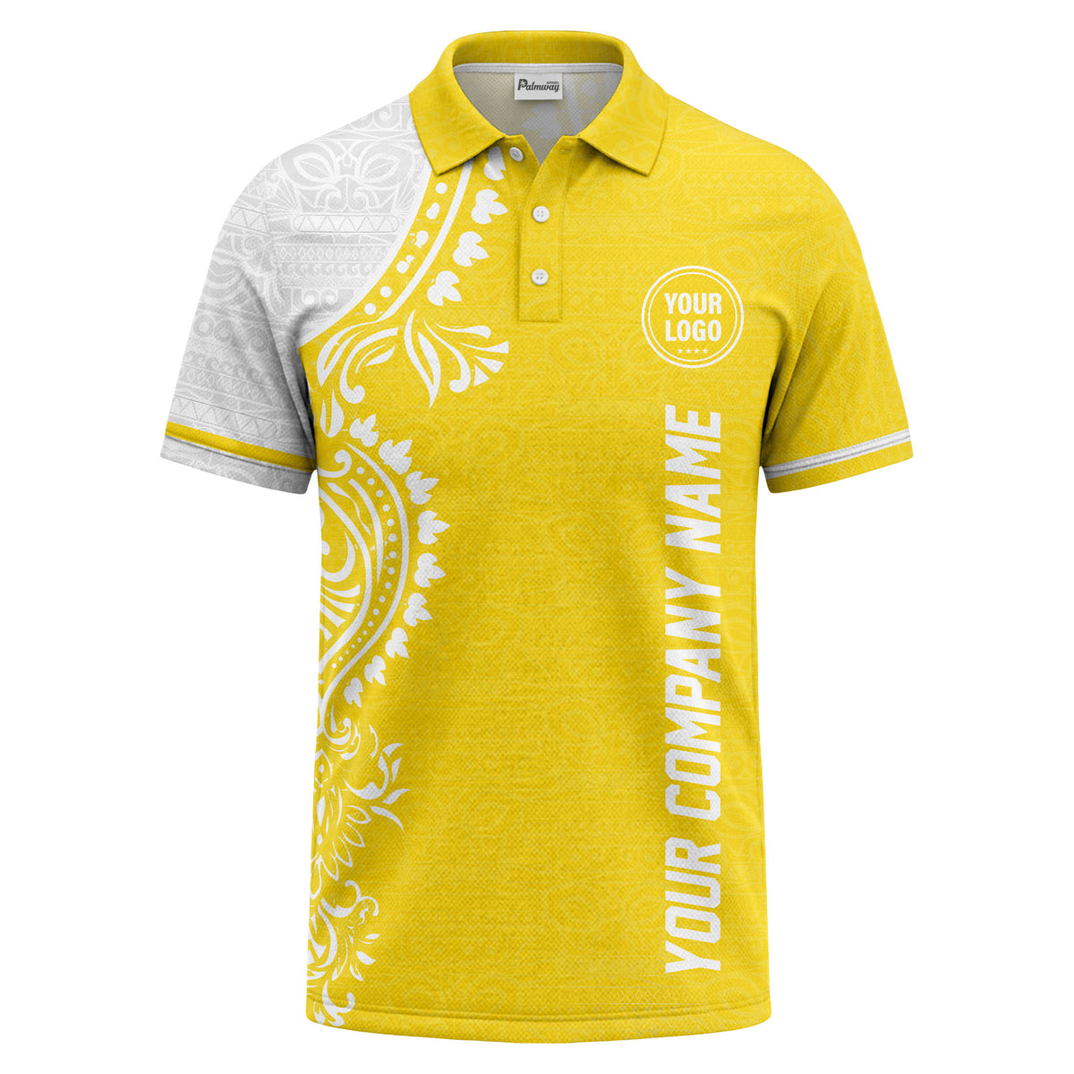 polynesian tribal floral motif black white polo shirt