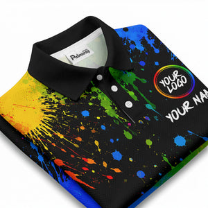 rainbow paint splatter custom logo personalized polo shirt