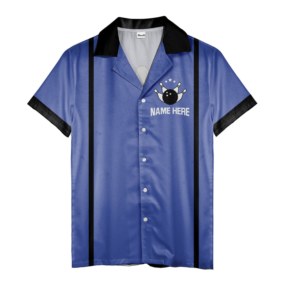 retro bowling team hawaiian shirt with stars, custom multi color aloha button down shirt