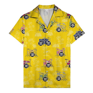 rockin' drum kits & palm trees repeat hawaiian shirt for musicians