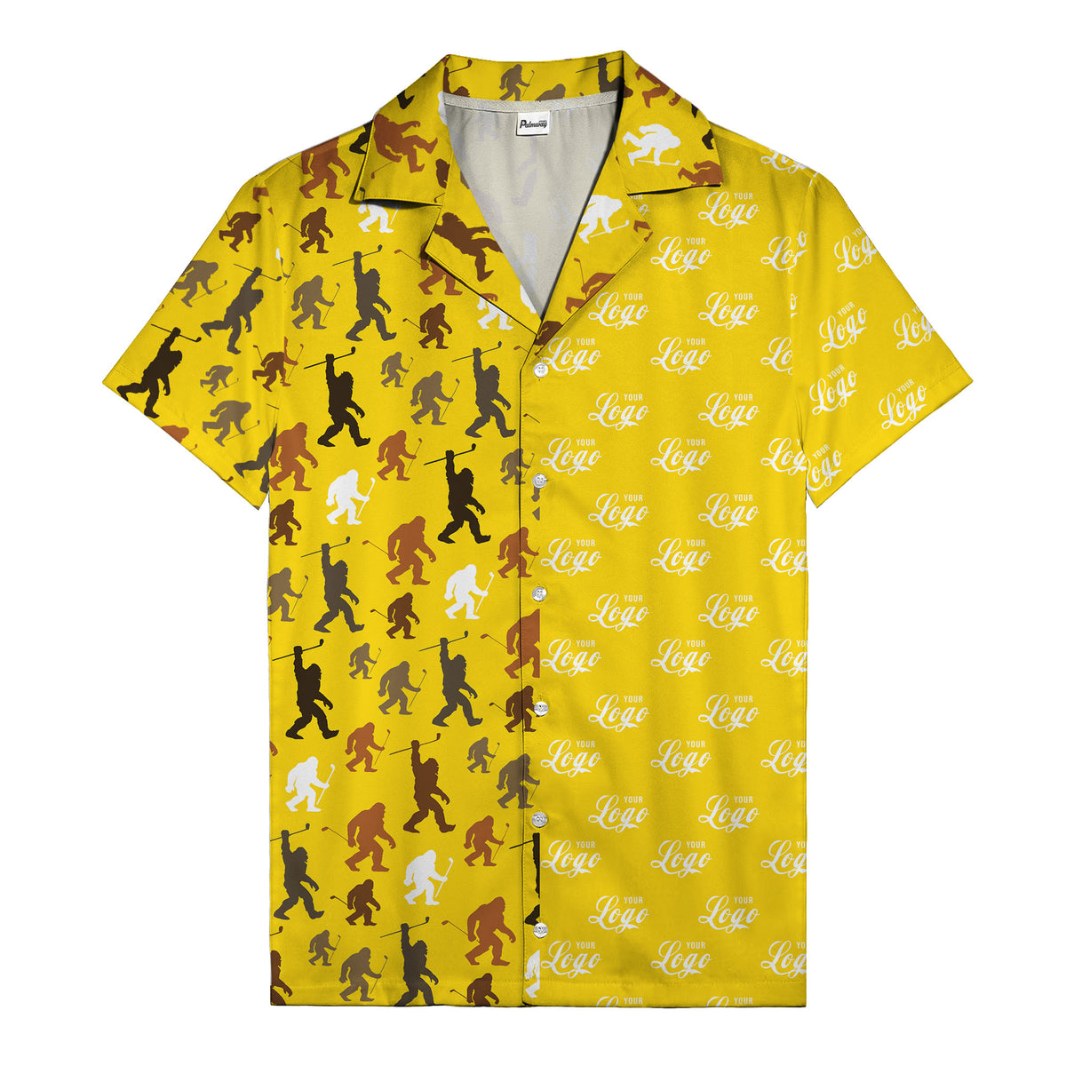 sasquatch golfers swinging clubs cartoon black hawaiian shirt for men