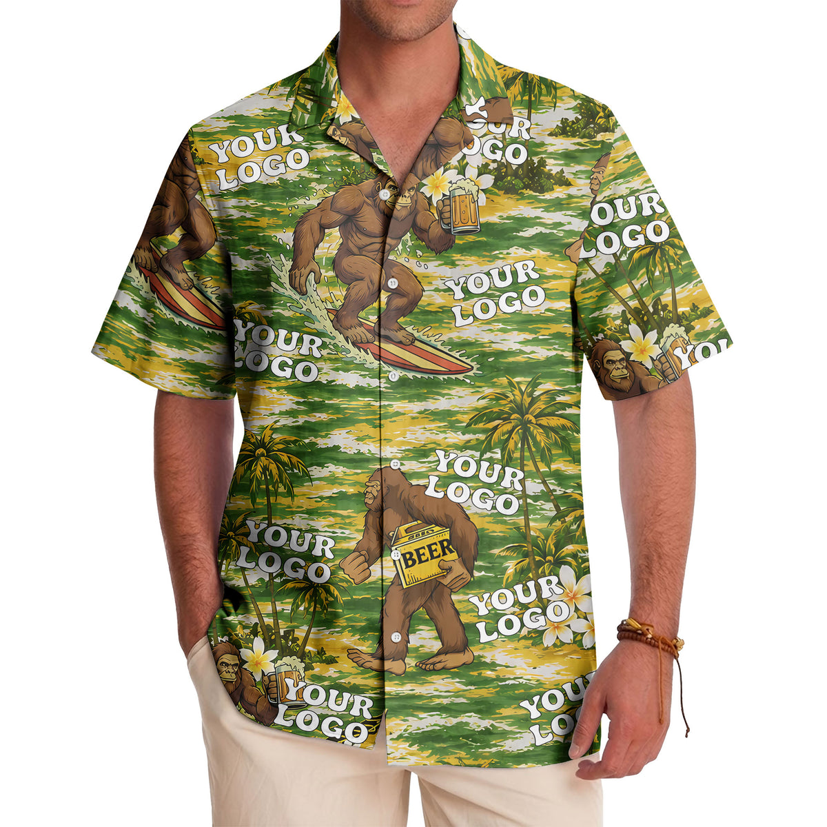 sasquatch surfing beer party aloha hawaiian shirt