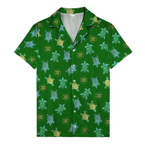 sea turtles and golden logo rings hawaiian shirt for men