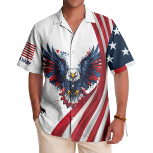 Soaring Bald Eagle American Flag Stars & Stripes Splatter Patriotic 4Th Of July Aloha Button Down Sh