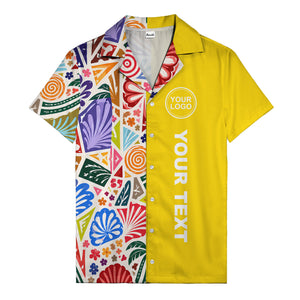 spiral motifs palm leaves hibiscus geometric hawaiian shirt for men