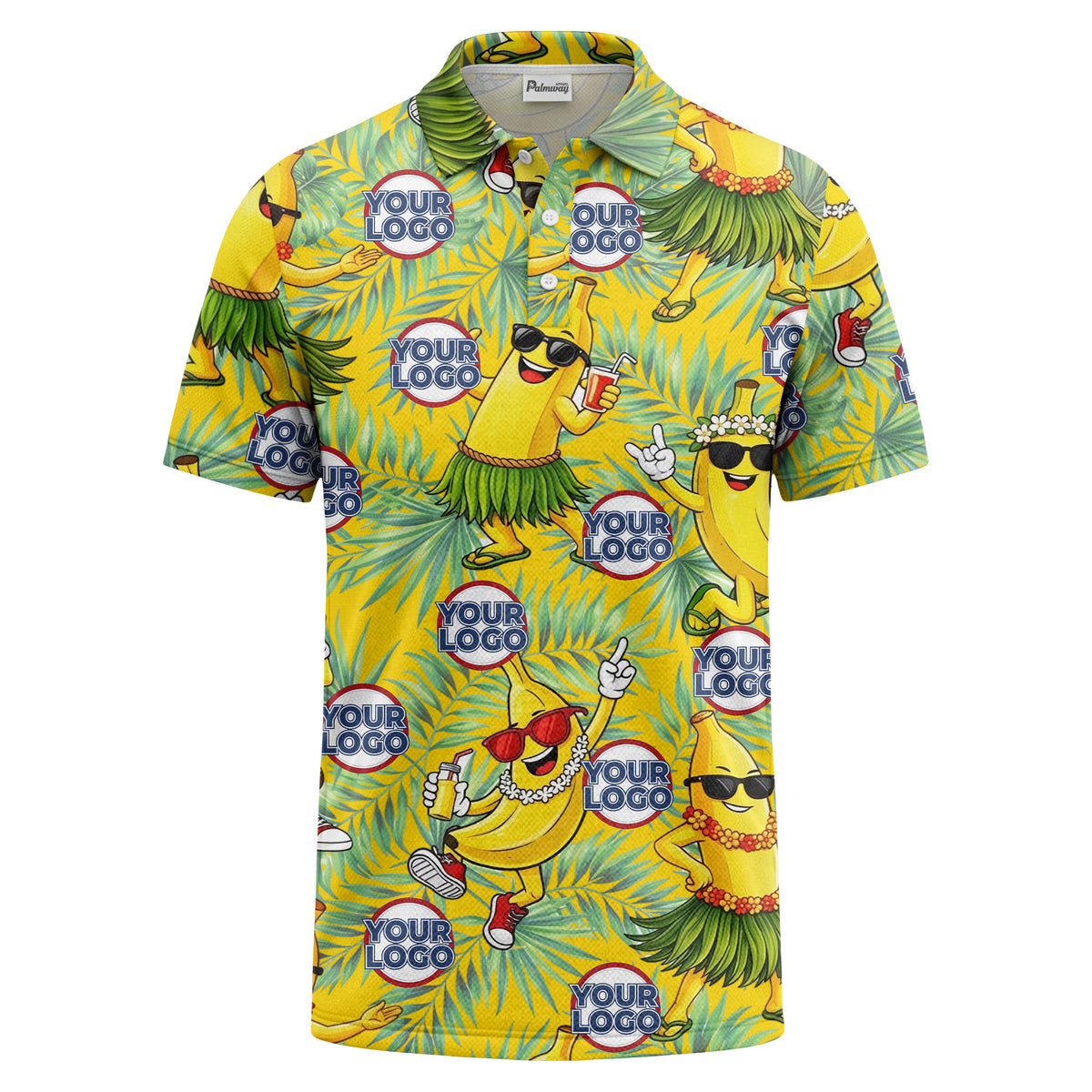 sunglass bananas luau palm leaves polo shirt for men