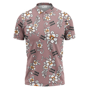 tropical floral hawaiian orange flowers leaves polo shirt for beach getaways