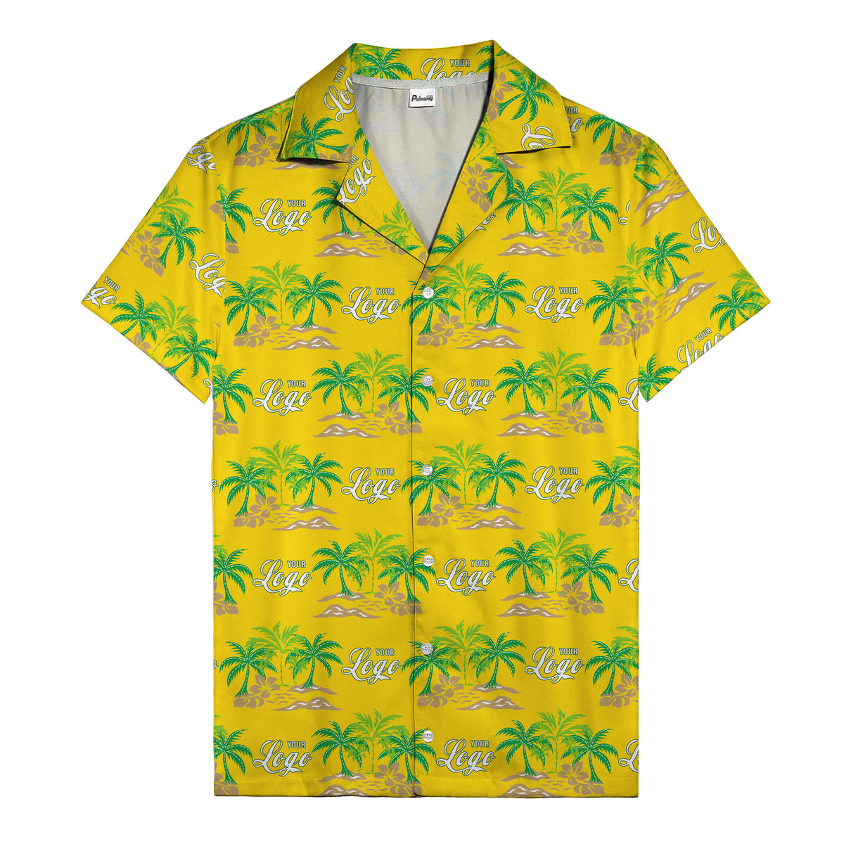 vintage palm tree oasis with monogrammed logo repeat hawaiian shirt