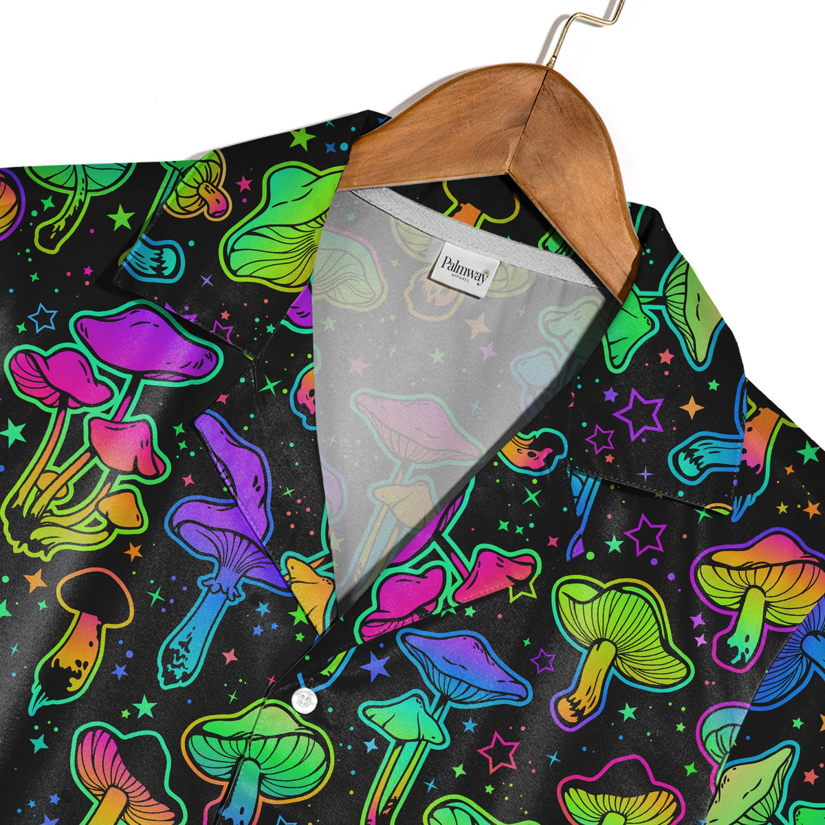 Watercolor Amanita and Forest Mushroom Hawaiian Shirt with Leafy Foliage