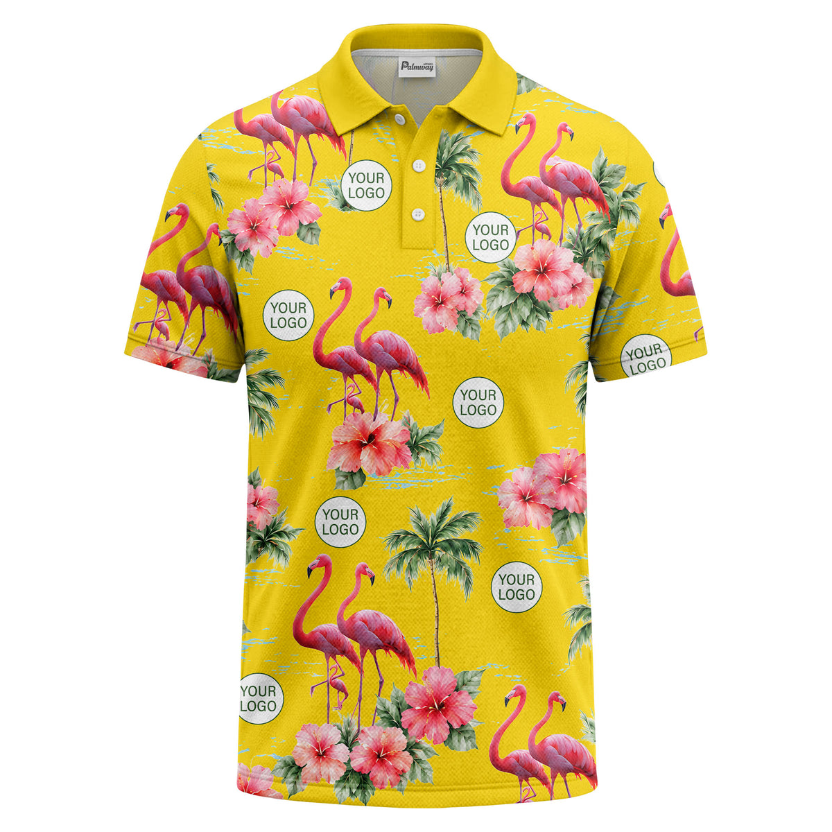 watercolor flamingos & hibiscus palm trees polo shirt for men
