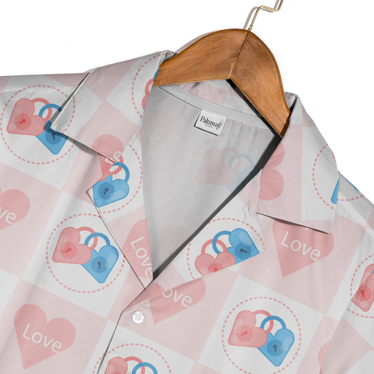 Watercolor Hearts Hawaiian Shirt in Blush Pink Rose and Fuchsia Tones