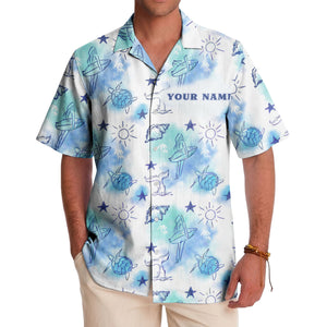 watercolor surfboards & sea turtles hawaiian shirt aloha button down