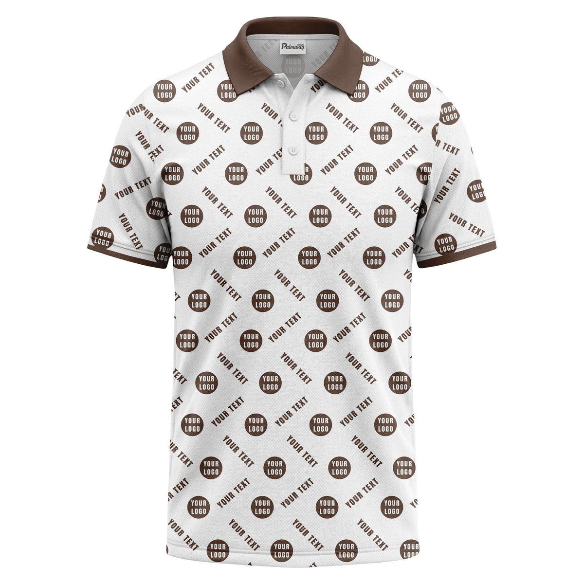 your name & logo repeat pattern all over print custom polo shirt