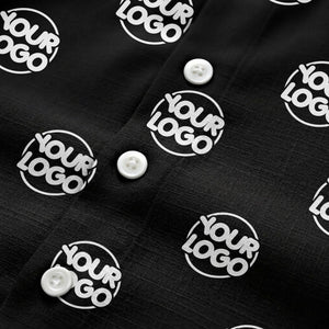 custom logo repeat black white grid hawaiian shirt for men