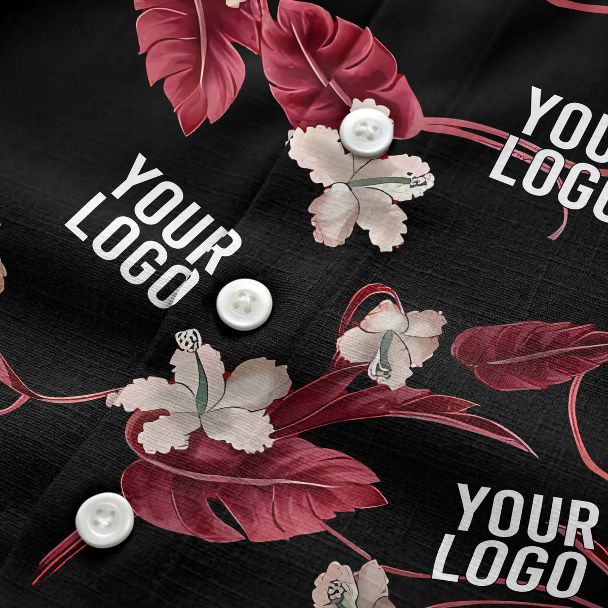 watercolor hibiscus & monstera black hawaiian shirt for men