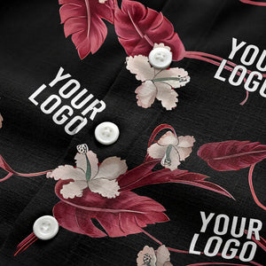 watercolor hibiscus & monstera black hawaiian shirt for men